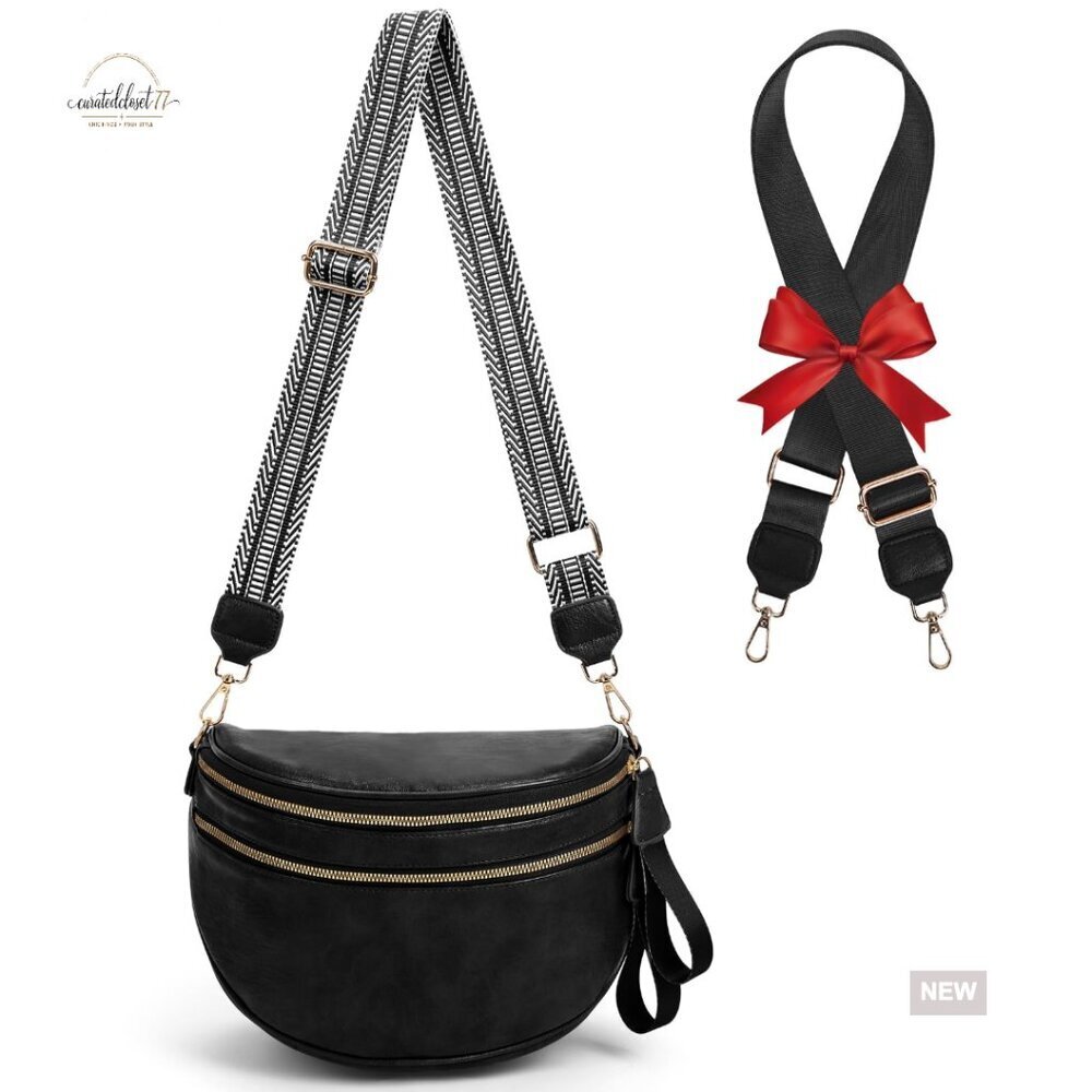 Large PU Leather Crossbody Fanny Pack with Adjustable Straps Multi Compartment